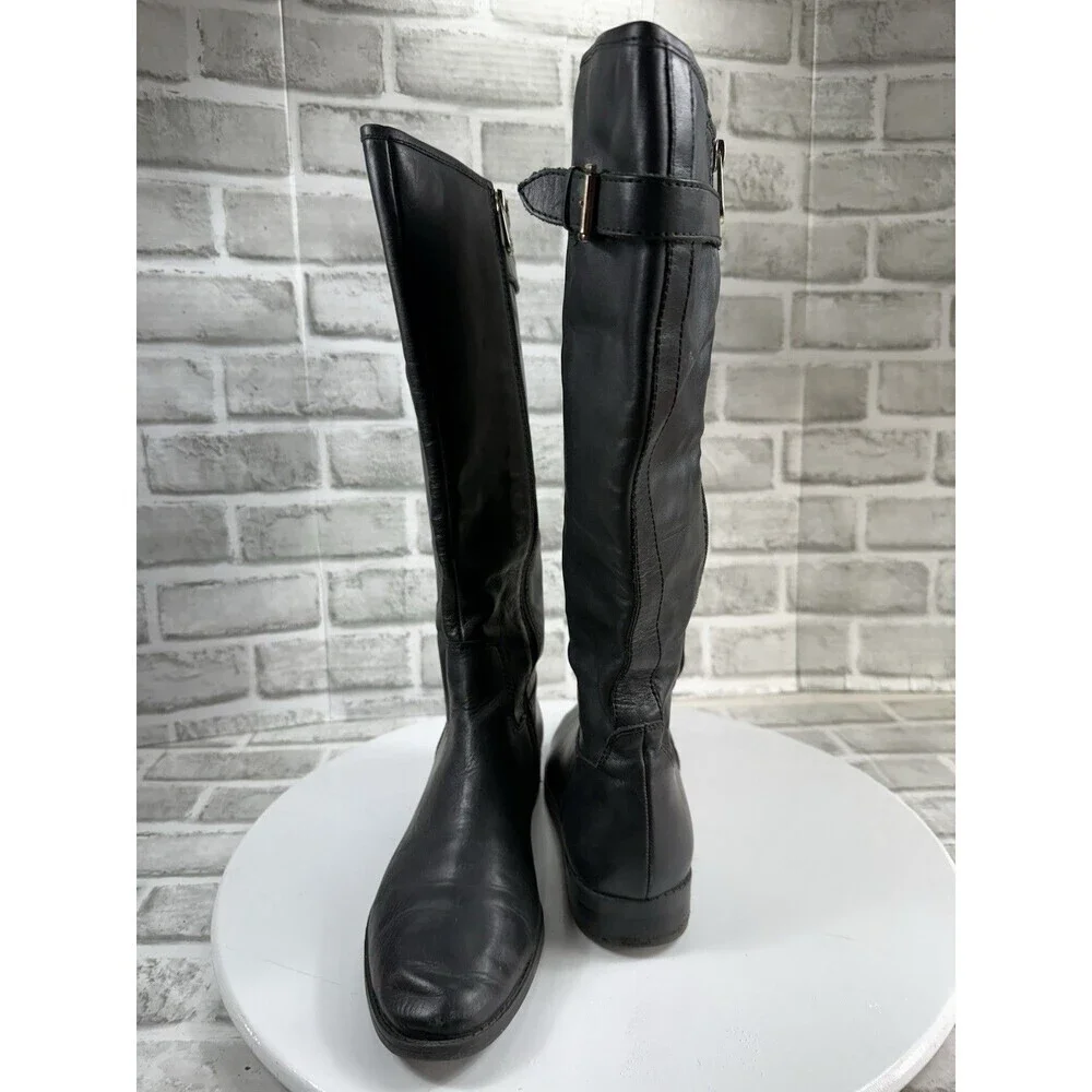 Tommy Hilfiger TWDEXTER Women’s Size 10 Black Leather Knee High Riding Boots